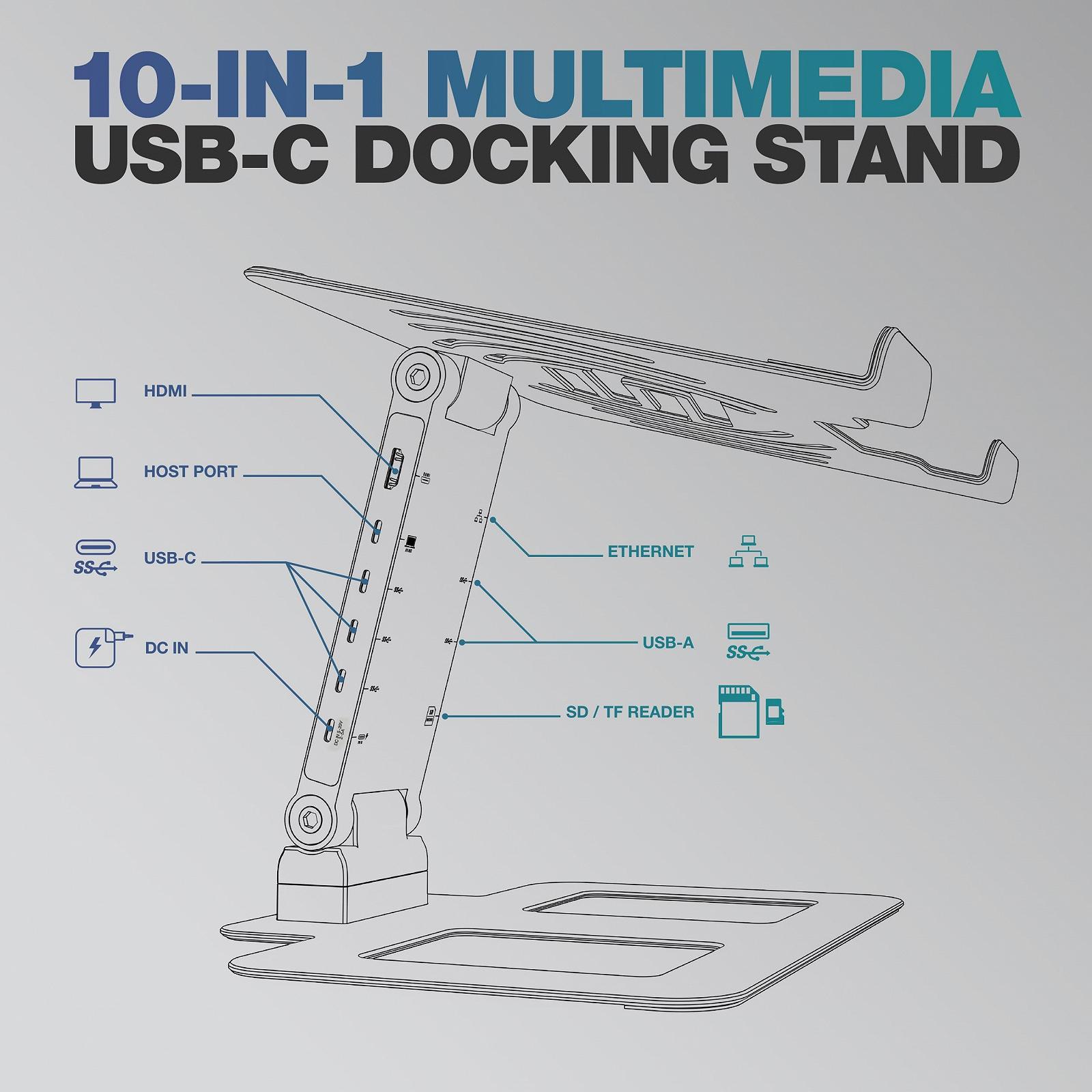 Подставка для ноутбука Reloop Stand Hub Pro и мультимедийный хаб 10-в-1 с подачей питания, фото №9 Подставка для ноутбука Reloop Stand Hub Pro и мультимедийный хаб 10-в-1 с подачей питания, фото №9