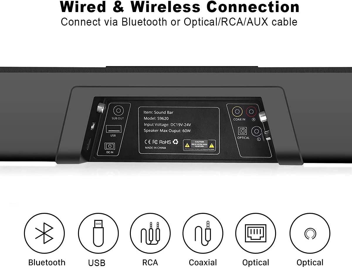 Soundbar Topchances 2.1Ch S9621 100W 38" Wired з сабвуфером Bluetooth чорний, фото №3