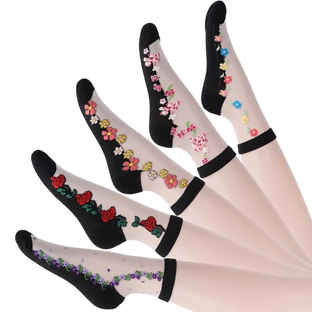 Женские тонкие носки с цветочным узором, носки-чулки, женские полиэстеровые носки для повседневного использования и досуга, фото №1
