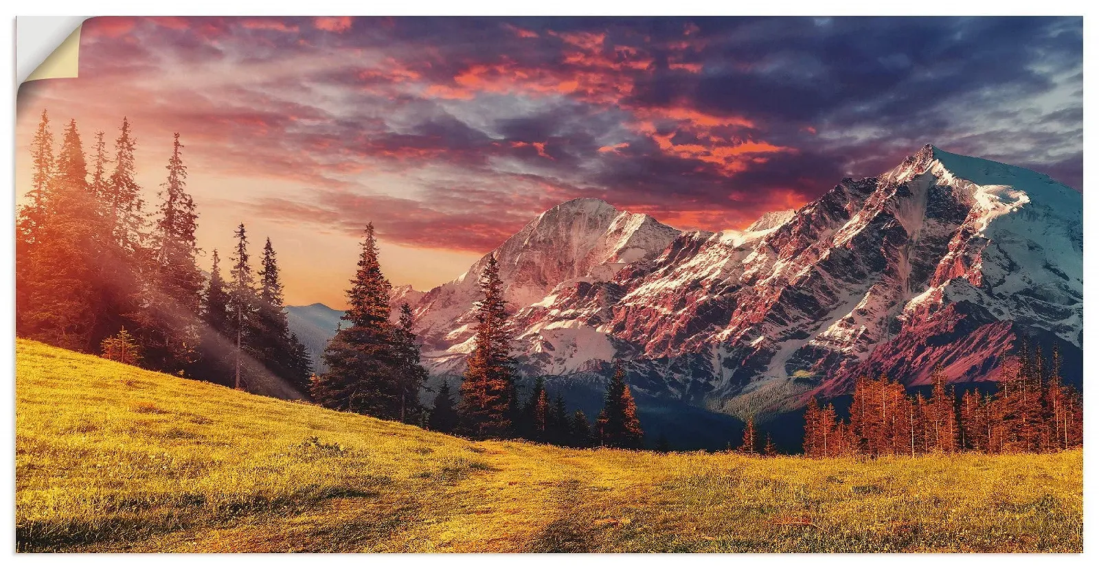Наклейка на стіну ARTland U1RI Пейзаж Гори Альпи Ліс Захід сонця 100 x 50 см, фото №1