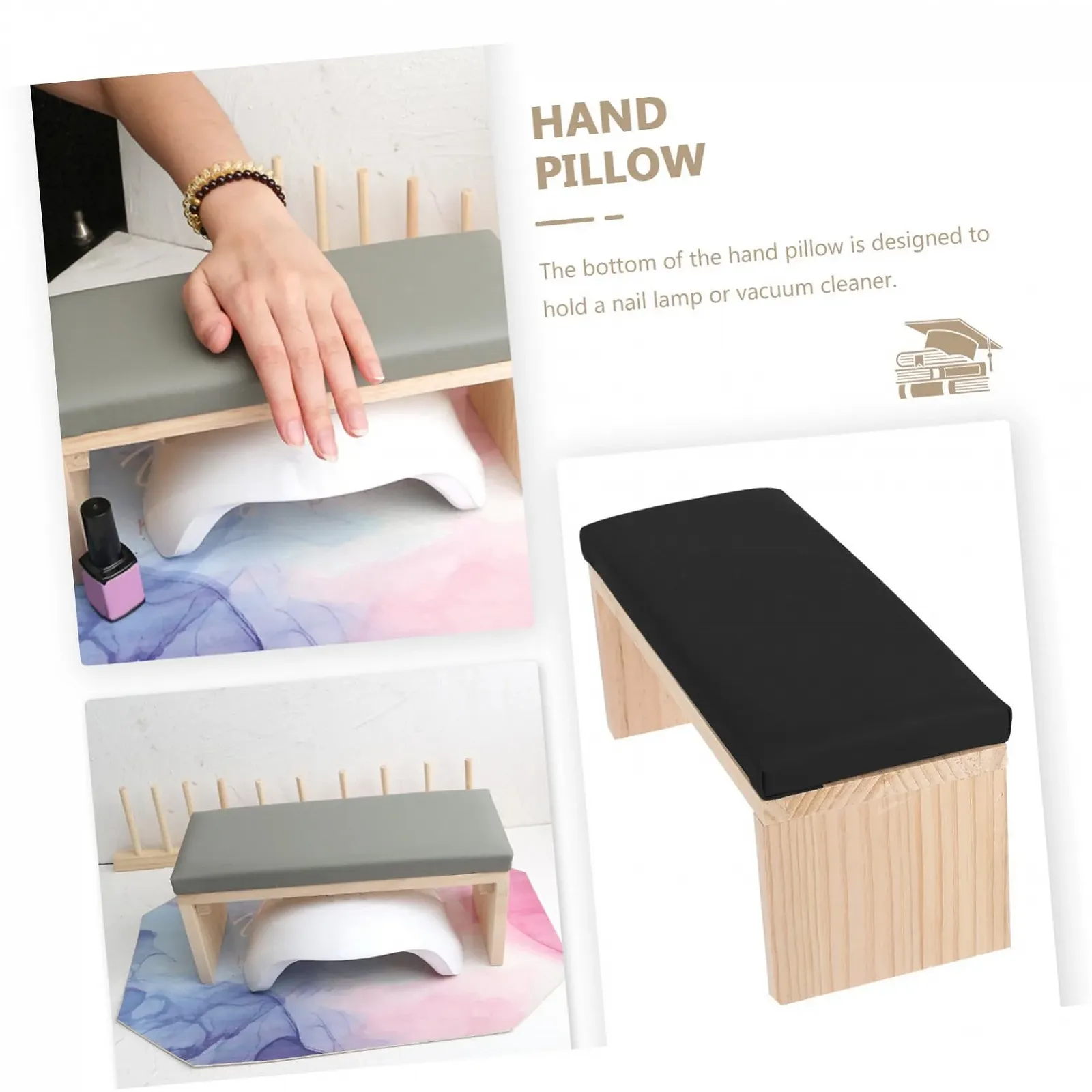 Подушка для рук майстра манікюру Дерево/Шкіра Сіра, фото №5