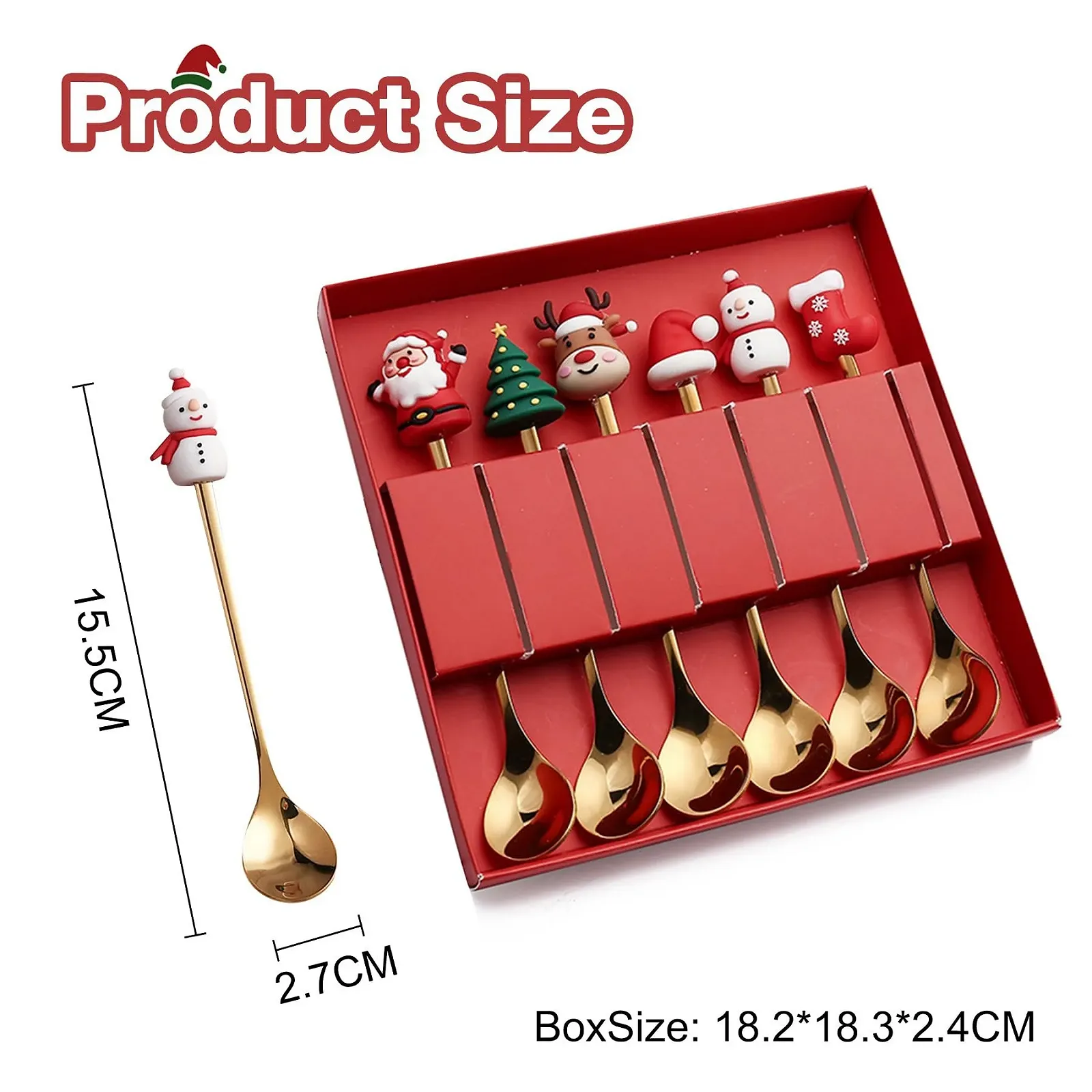 Ложка Panemy Різдвяна з нержавіючої сталі, H Золотий (6 шт.), фото №2