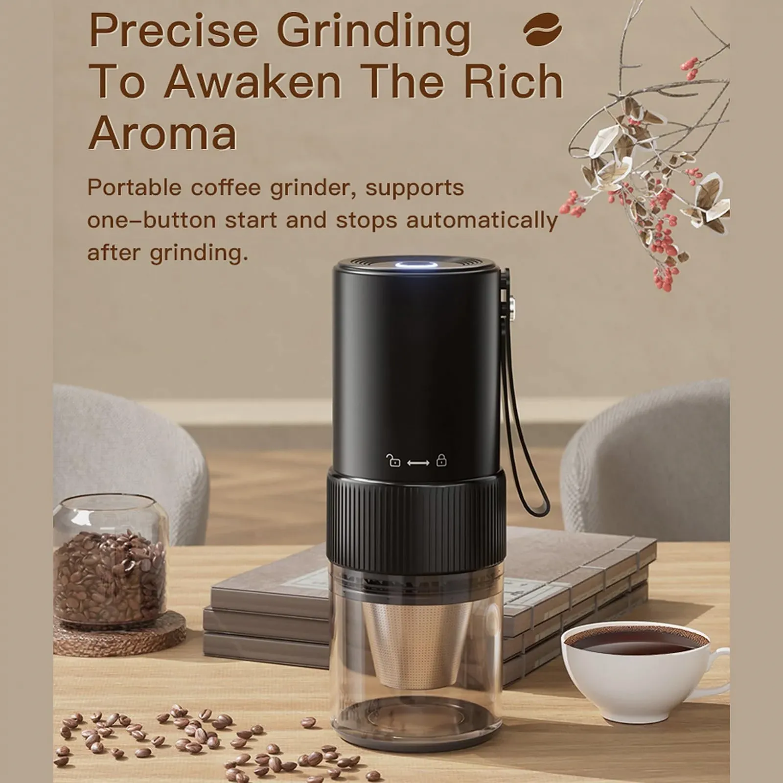 Портативна електрична кавомолка, регульована керамічна, для дому, офісу та подорожей, акумуляторна, фото №3