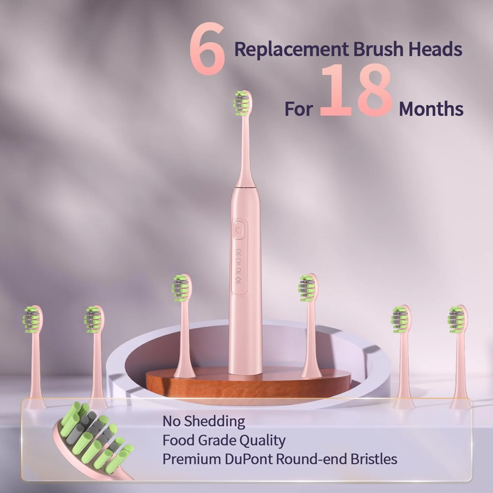 Электрическая звуковая зубная щетка OasiSmile 6 насадок Dupont 42000 VPM 4 режима 120 дней автономной работы IPX7 Розовая, фото №4