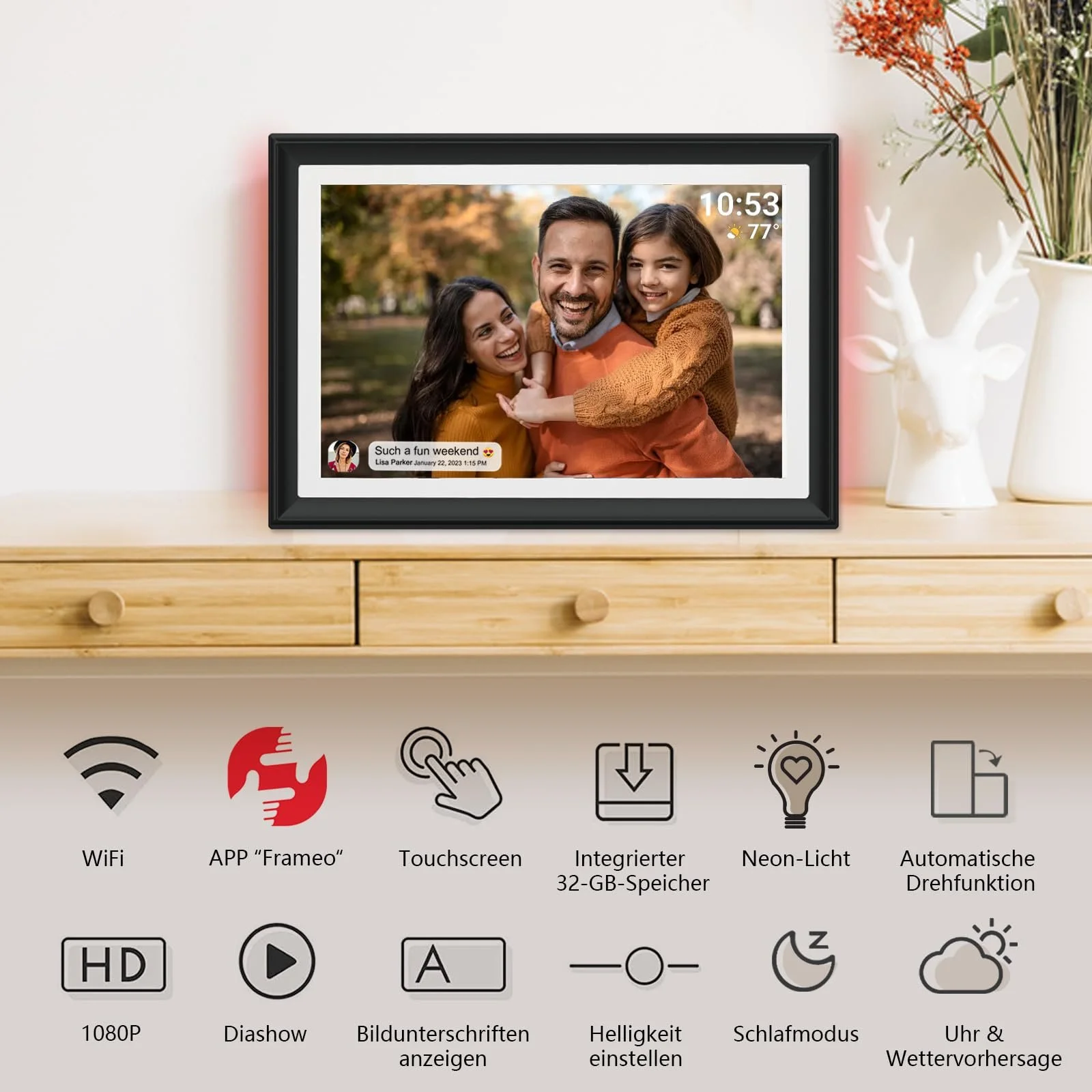 Цифровая фоторамка Frameo 10.1 дюйма WiFi 32 GB HD 1280 x 800 Сенсорный экран LED-подсветка настроения, фото №2