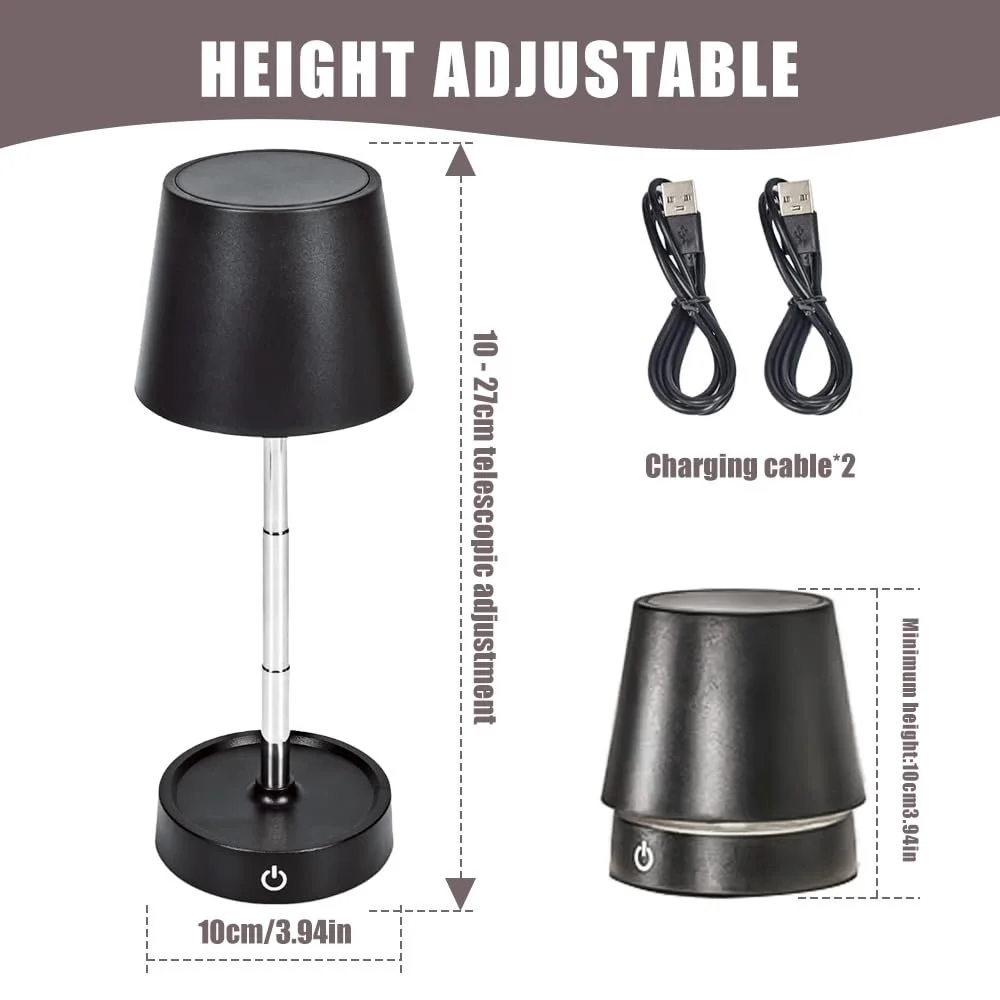 Настільна лампа LED бездротова акумуляторна телескопічна сенсорна регульована яскравість 2 шт., фото №2