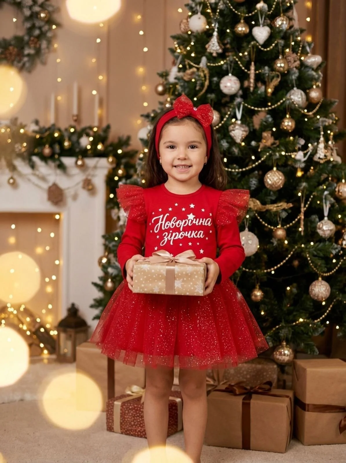 Новорічна сукня з пов’язкою для дівчинки від 74 до 104 см, фото №2