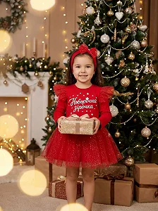 Новорічна сукня з пов’язкою для дівчинки від 74 до 104 см synthetic.ua - Фото 1