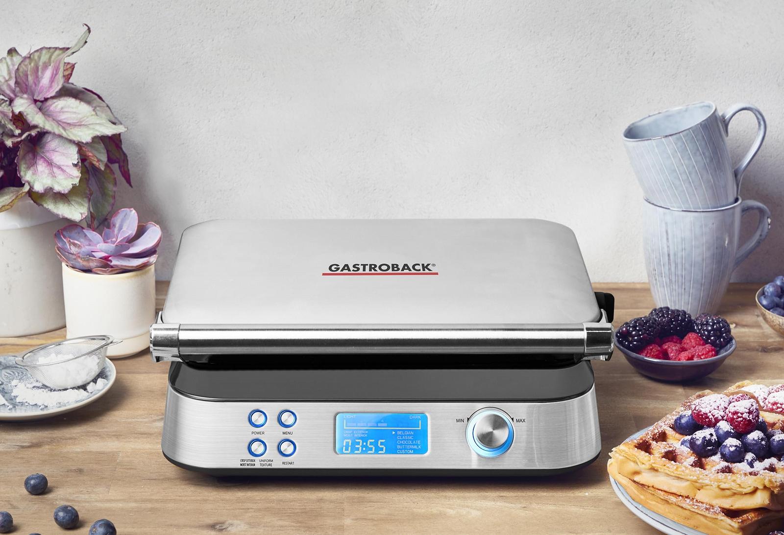 Вафельниця GASTROBACK Advanced Control 42424, 5 програм, 7 рівнів підсмажування, управління через РК-дисплей, 1600 Вт, нержавіюча сталь, сріблястий, фото №2