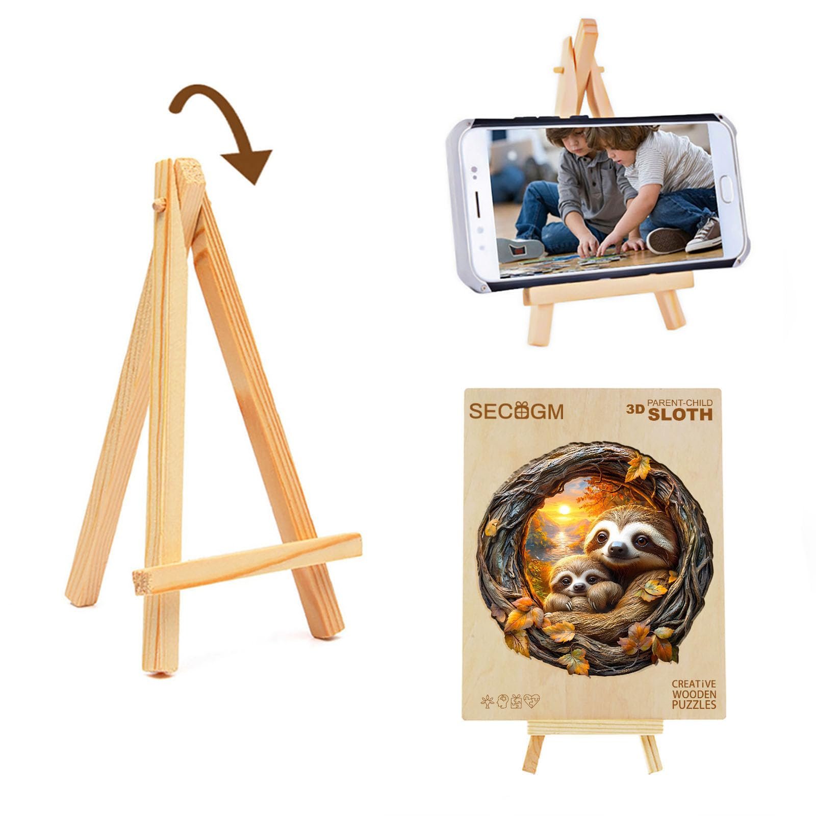 Дерев'яний пазл SECOGM Parents Child Sloth 100 деталей 21,5 x 21,5 см, фото №6 Дерев'яний пазл SECOGM Parents Child Sloth 100 деталей 21,5 x 21,5 см, фото №6