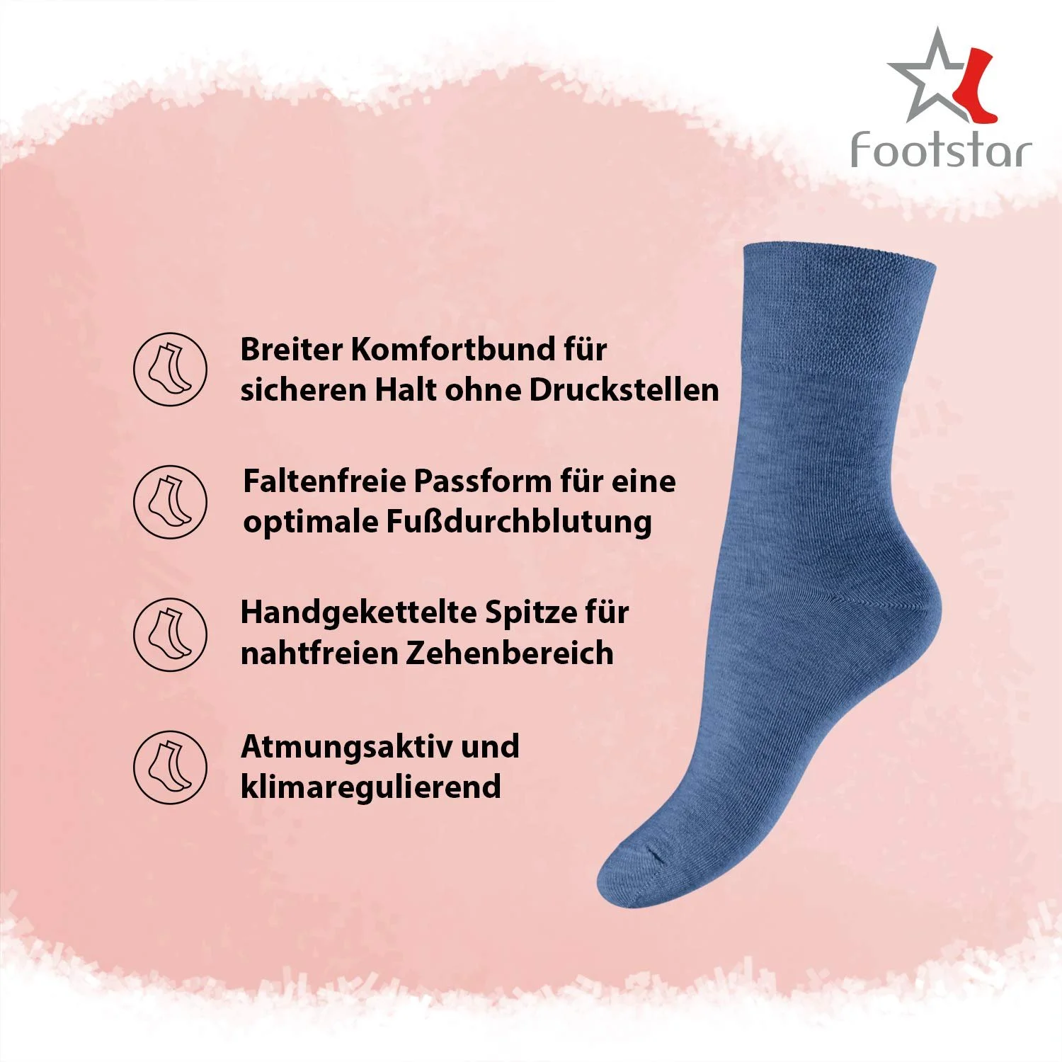 Носки Footstar Women's Health Бесшовные диабетические носки - без резинки (6 пар), фото №2