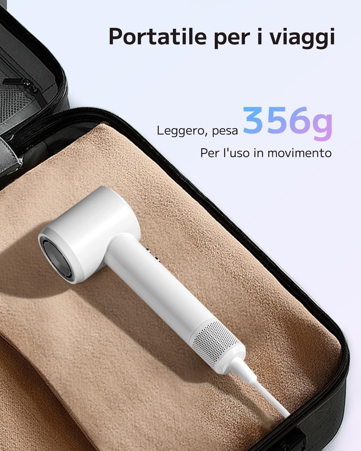 Фен PLUZZ 1600 Вт, 110000 об/мин, портативный, ионный, белый перламутровый, фото №4