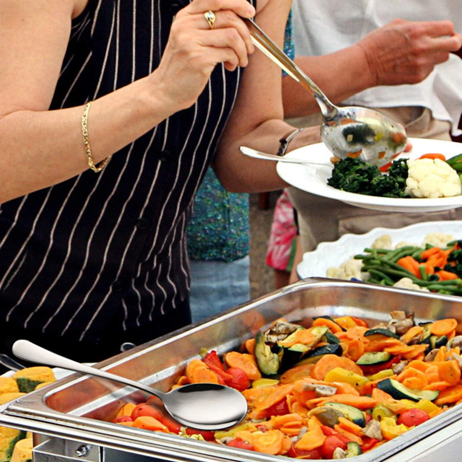 Набір сервірувальних ложок AOOSY, 6 шт: 3 ложки з прорізами, 3 ложки, 22 см, фото №5