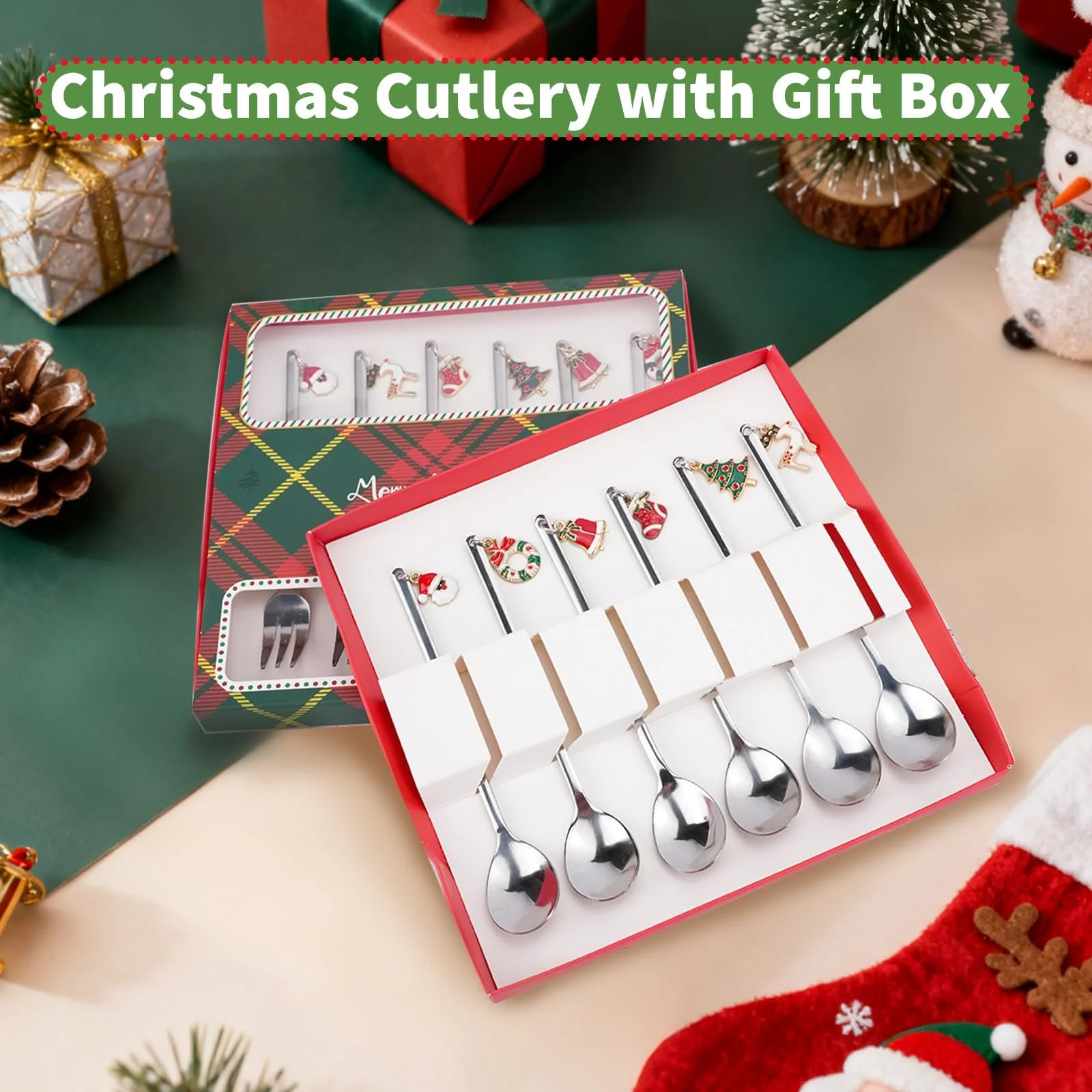 Набір Різдвяних Ложок і Виделок для Торта (12 шт), фото №4