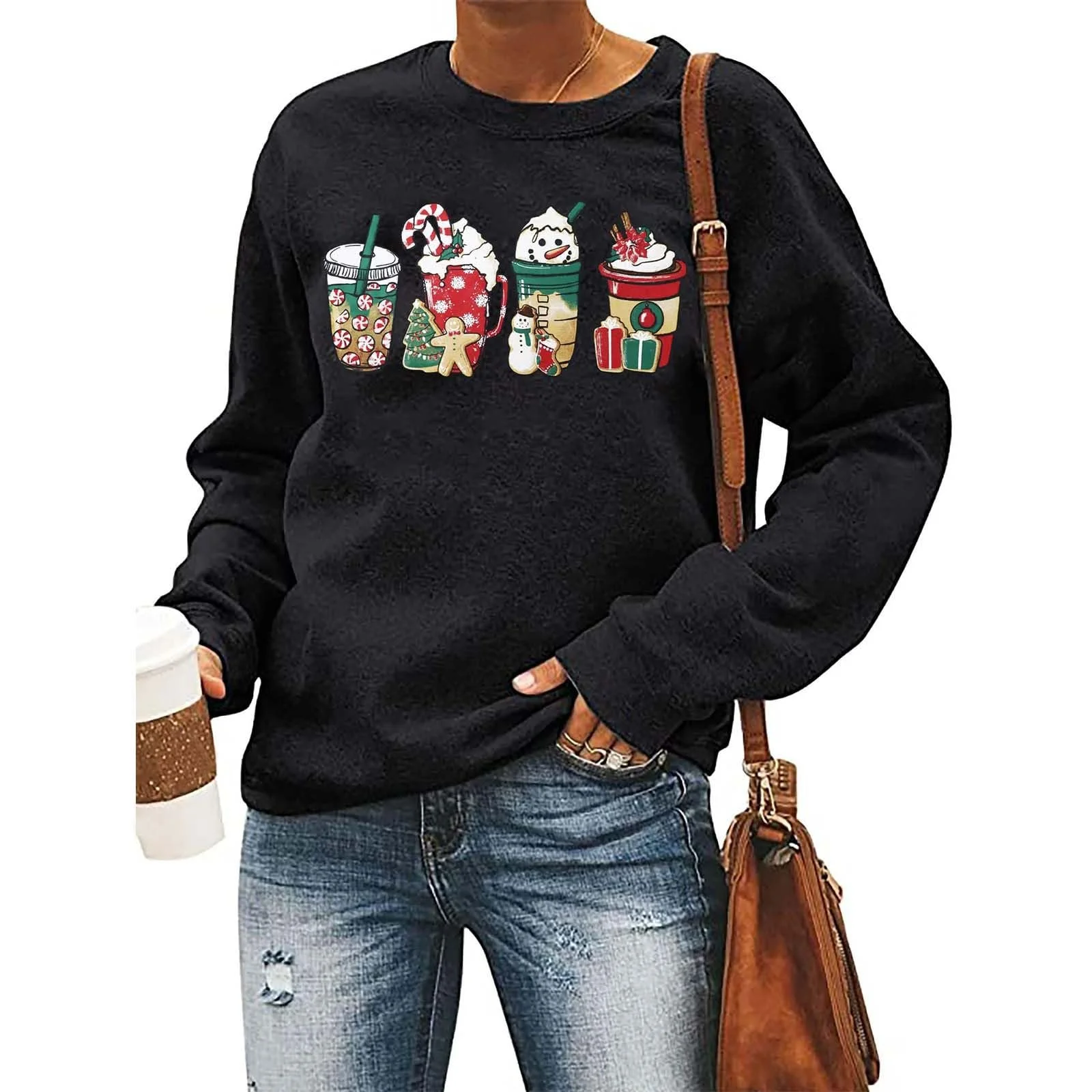 Женский Рождественский Свитер, Рождественская Толстовка, Женский Свитер с Длинными Рукавами, Рождественский Свитшот без Капюшона, Рождественский Мотив, Пуловер с Длинными Рукавами, Рождественская Рубашка, Топ, Женский Подростковый, фото №1
