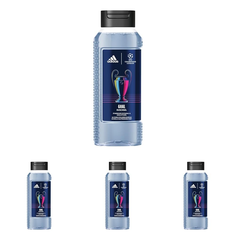 Гель для душа adidas UEFA Champions League Goal Edition со стойким свежим зеленым фужерным ароматом и натуральными эфирными маслами для мужчин, 250 мл (упаковка из 4 шт), фото №1