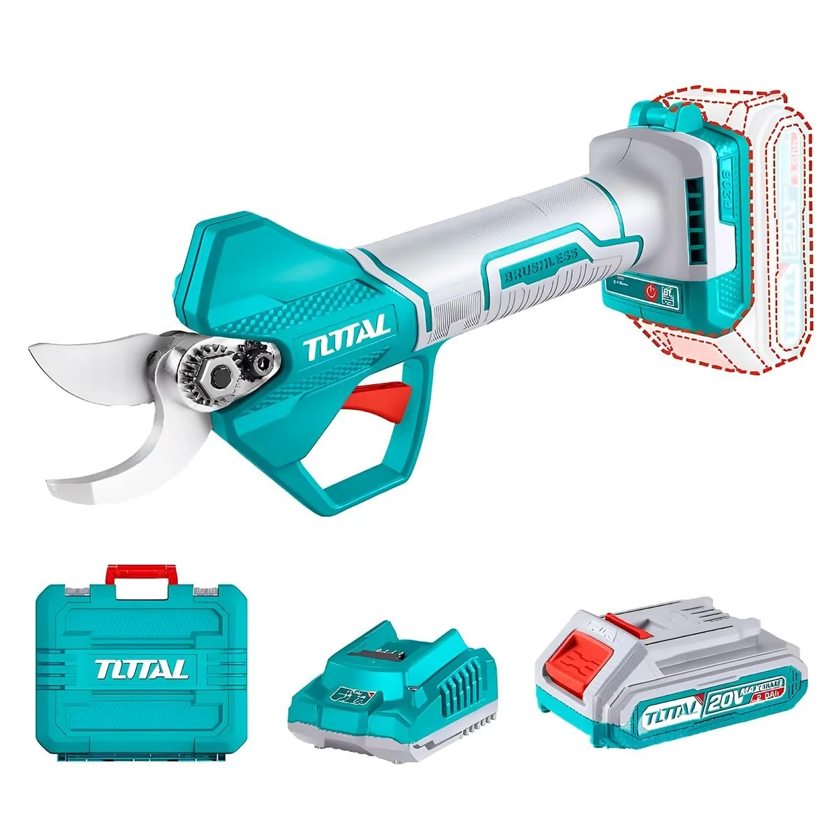 Секатори акумуляторні TOTAL Brushless TSSLI202581 25 мм Синій, фото №1