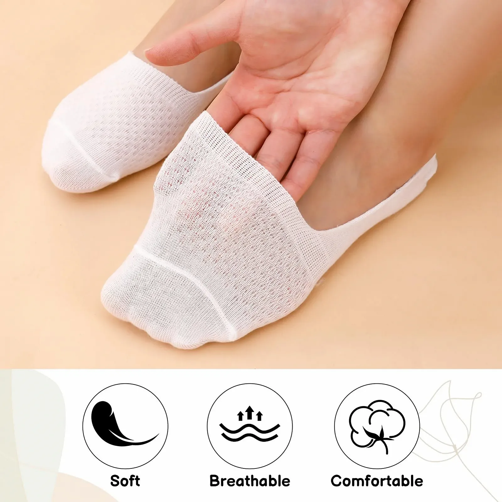 Женские носки Тип: Подследники 7 пар Цвет: Розовый, зеленый, оранжевый, серый, белый, голубой, черный, размер 35-40, фото №3