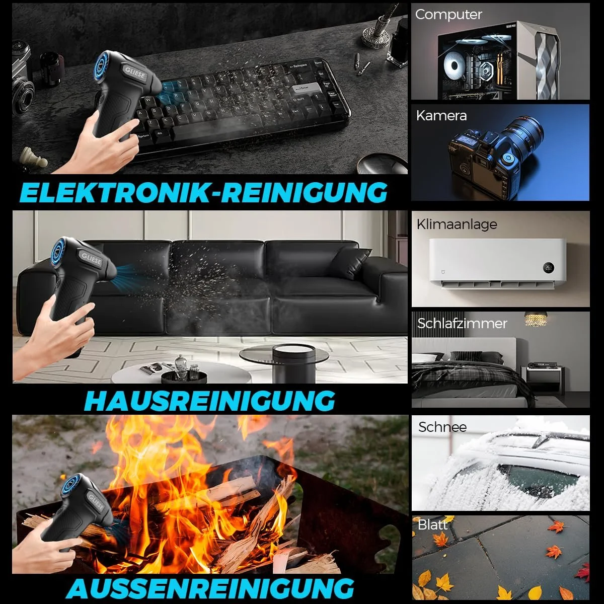 Электрическая воздуходувка GLIESE 200,000 RPM 8000 mAh Черный, фото №9 Электрическая воздуходувка GLIESE 200,000 RPM 8000 mAh Черный, фото №9