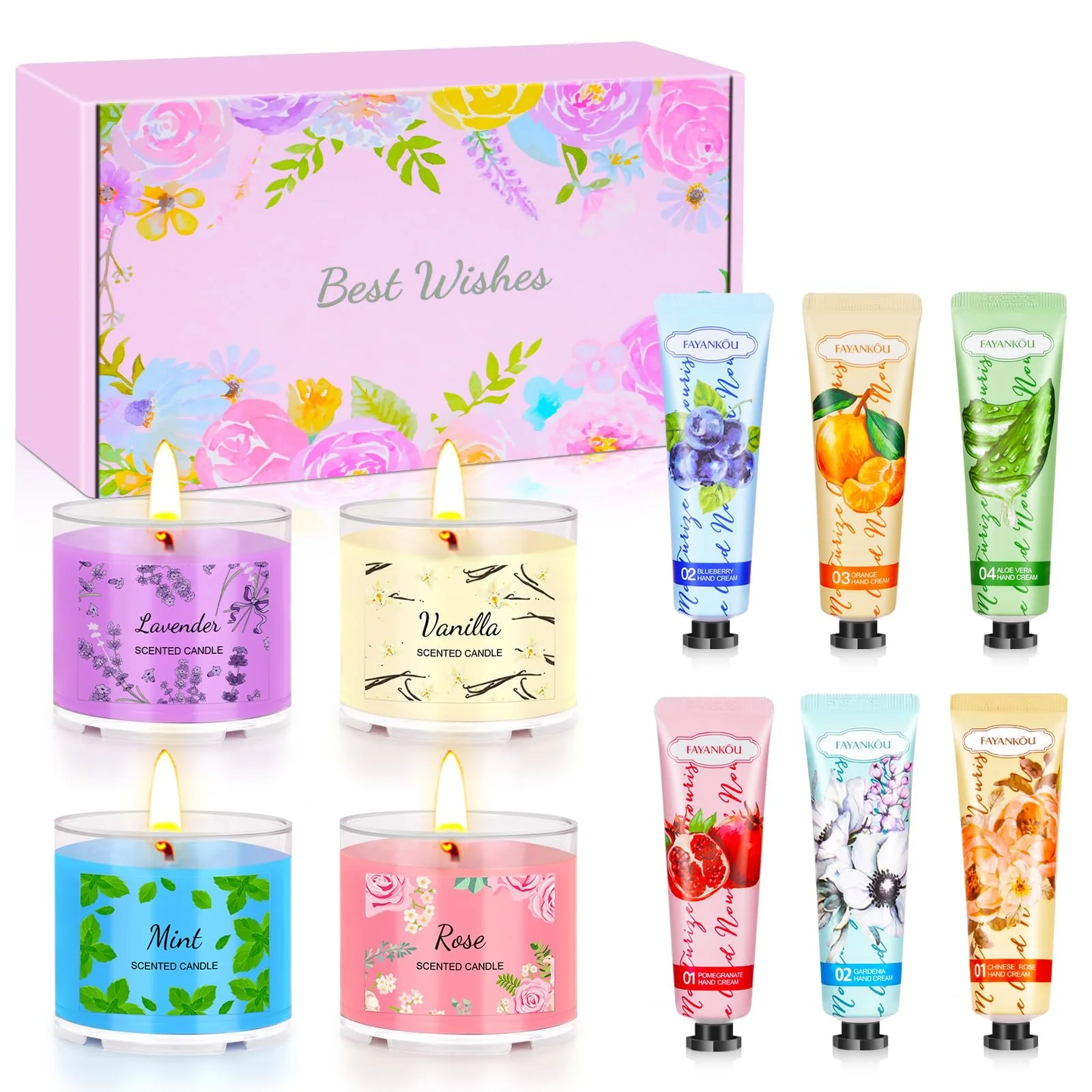 Крем для рук Набір Ароматизовані свічки Подарунки для жінок, 6 кремів для рук i 4 ароматизовані свічки, фото №1