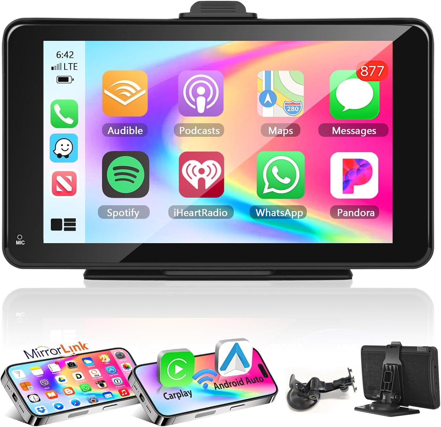 Автомагнітола Podofo SH4AMPOD / 7" / Сенсорна / Apple CarPlay / Android Auto / Wi-Fi / GPS / Bluetooth / USB / AUX, фото №1