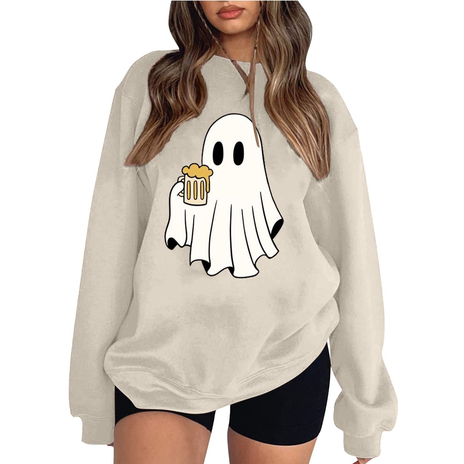Костюм на Хэллоуин Женская Толстовка Милое Привидение Длинный рукав Пуловер Рубашка Тыква, фото №1 Костюм на Хэллоуин Женская Толстовка Милое Привидение Длинный рукав Пуловер Рубашка Тыква, фото №1