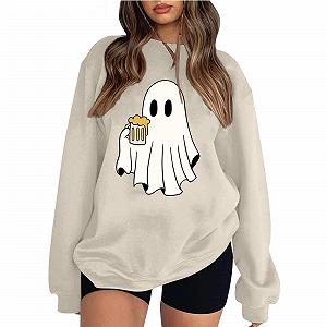 Костюм на Хэллоуин Женская Толстовка Милое Привидение Длинный рукав Пуловер Рубашка Тыква - Фото 1