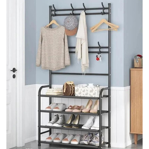Вешалка для одежды в прихожую New simple floor clothes rack с полками обуви металл, фото №6