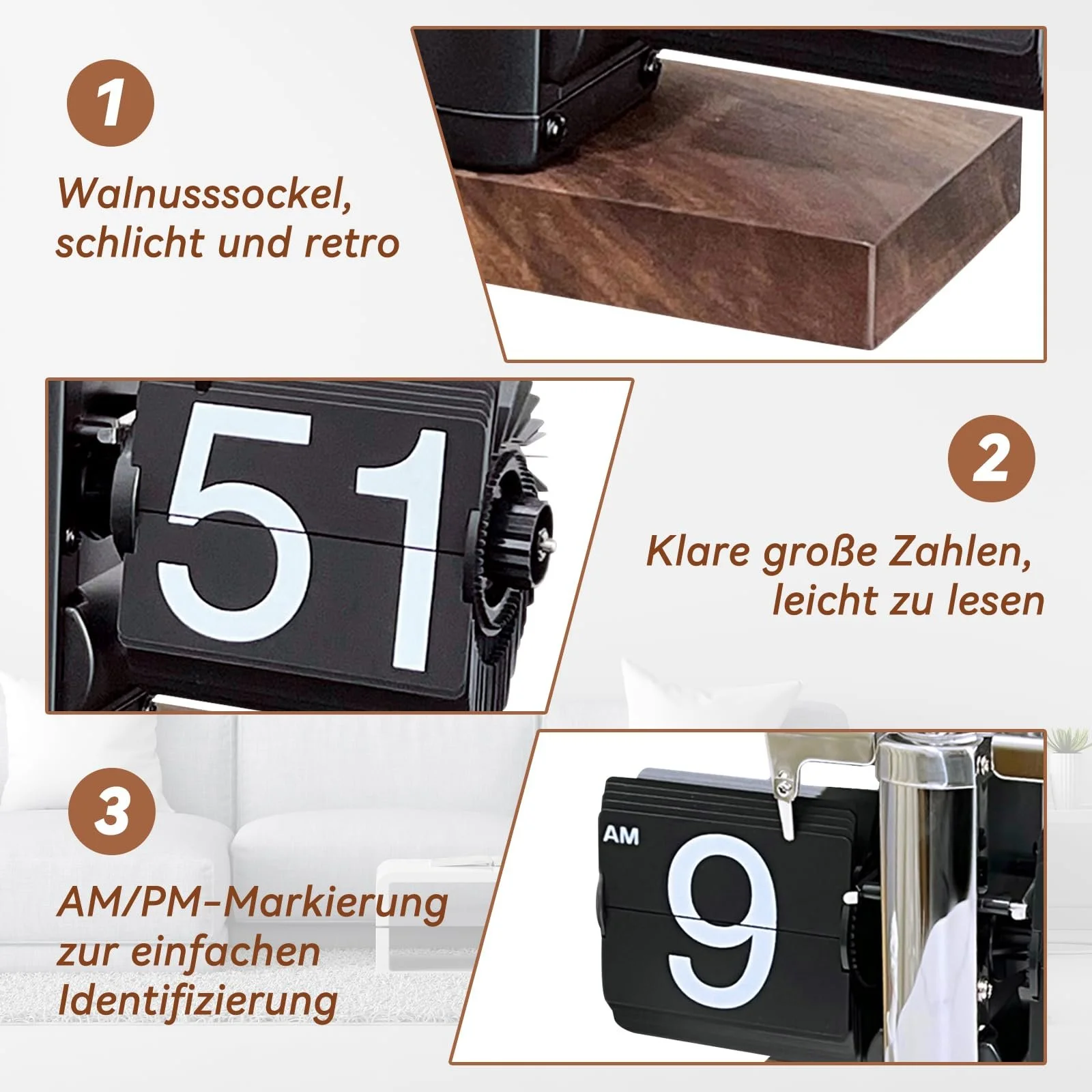 Настольные часы Baoblaze Flip, автоматические с перелистыванием страниц, ретро, фото №3