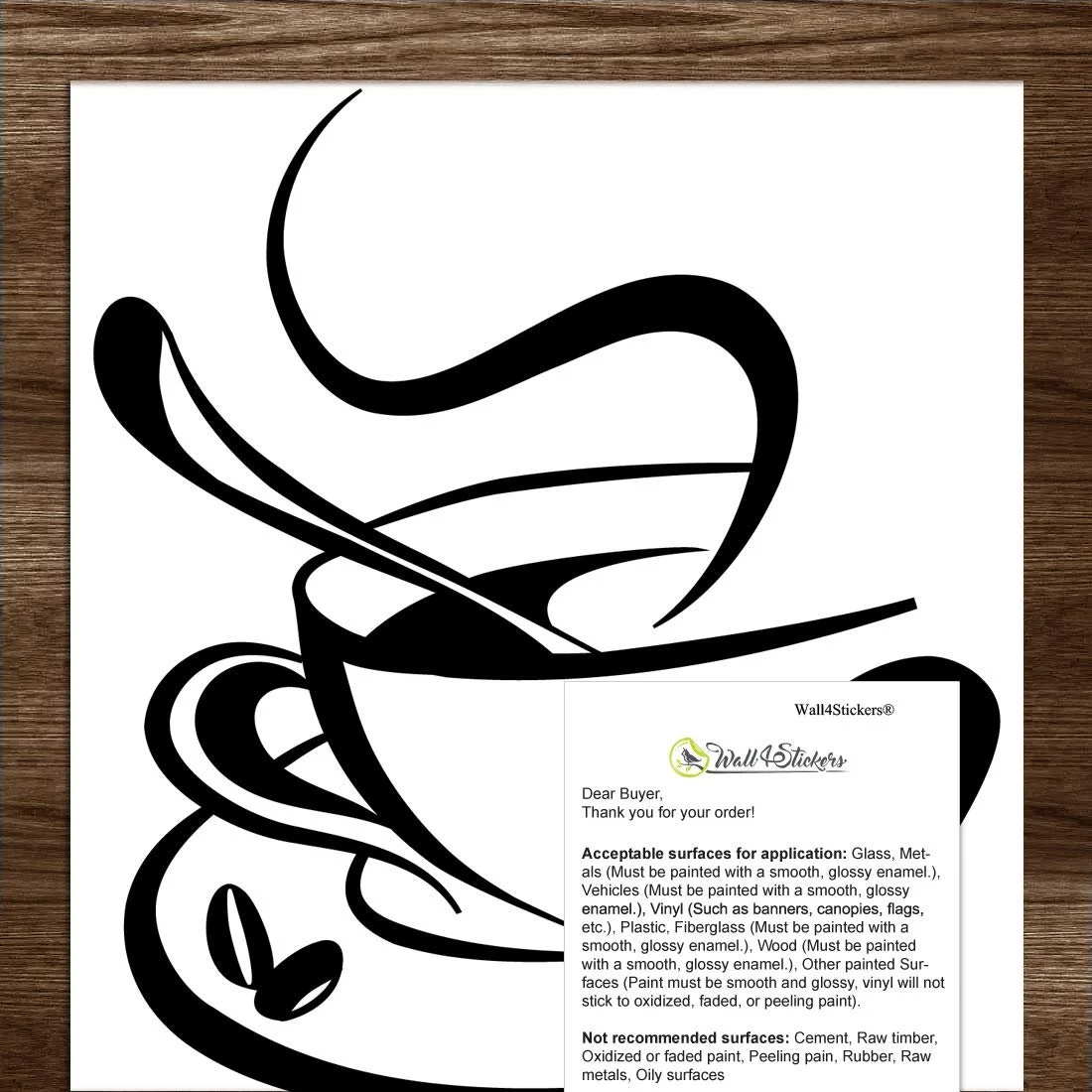 Наклейка на стену 2 чашки Кофе и Чай самоклеящаяся 220 x 290 мм Черный, фото №7