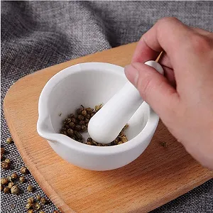 Ступка з товкачиком Біла порцелянова емаль, ручна шліфувальна машина/подрібнювач synthetic.ua - Фото 1