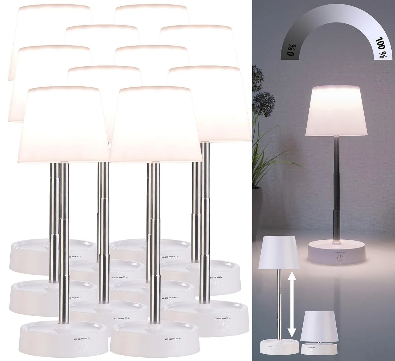 Настільна лампа PEARL комплект 8 шт. акумуляторна телескопічна з димуванням 80 лм 1200 мАг Біла, фото №2