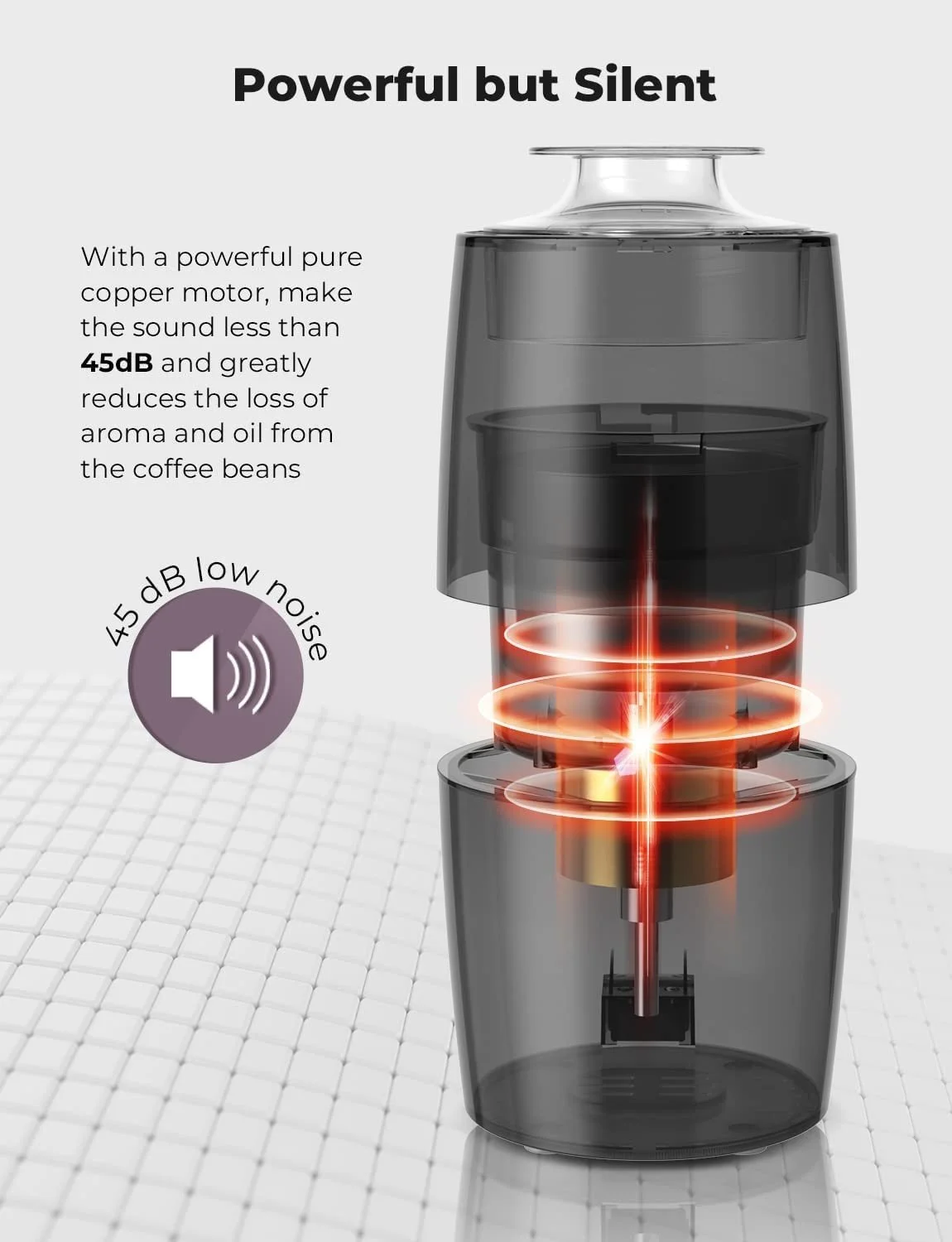 Кофемолка электрическая KYG 300 Вт, двигатель 70 г вместимость электрические мельницы с пропеллером замок безопасности с лезвием из нержавеющей стали 304 и низким уровнем шума 45 дБ для кофейных зерен, специй и т. д., фото №4 Кофемолка электрическая KYG 300 Вт, двигатель 70 г вместимость электрические мельницы с пропеллером замок безопасности с лезвием из нержавеющей стали 304 и низким уровнем шума 45 дБ для кофейных зерен, специй и т. д., фото №4