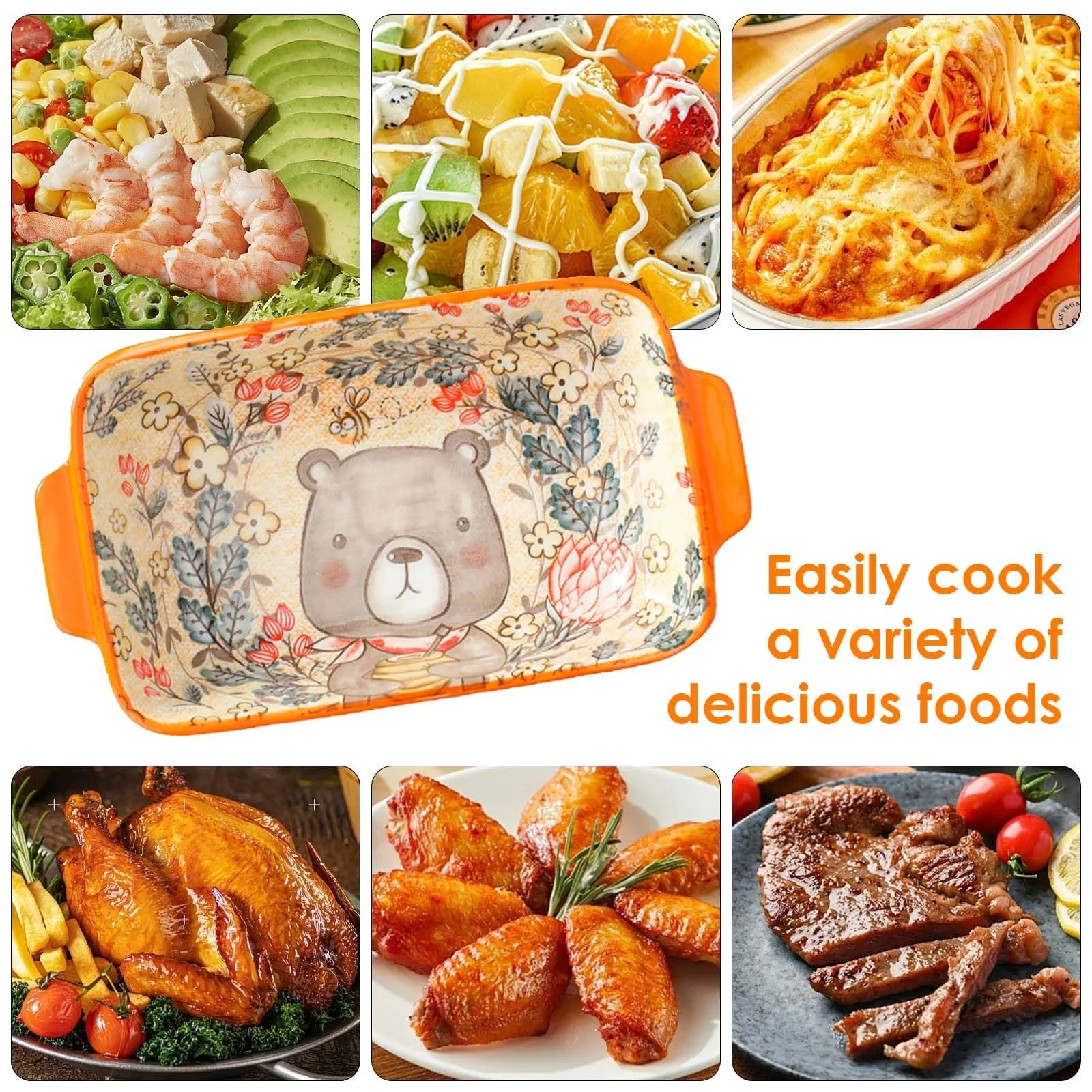 Форма для запекания керамическая прямоугольная маленькая с ручками для крем-брюле и лазаньи Оранжевая, фото №4