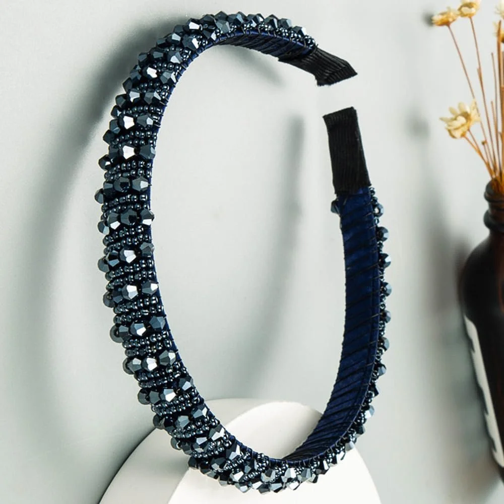 Обруч для волосся з кришталевими намистинами Темно-синій Блискучий, фото №6