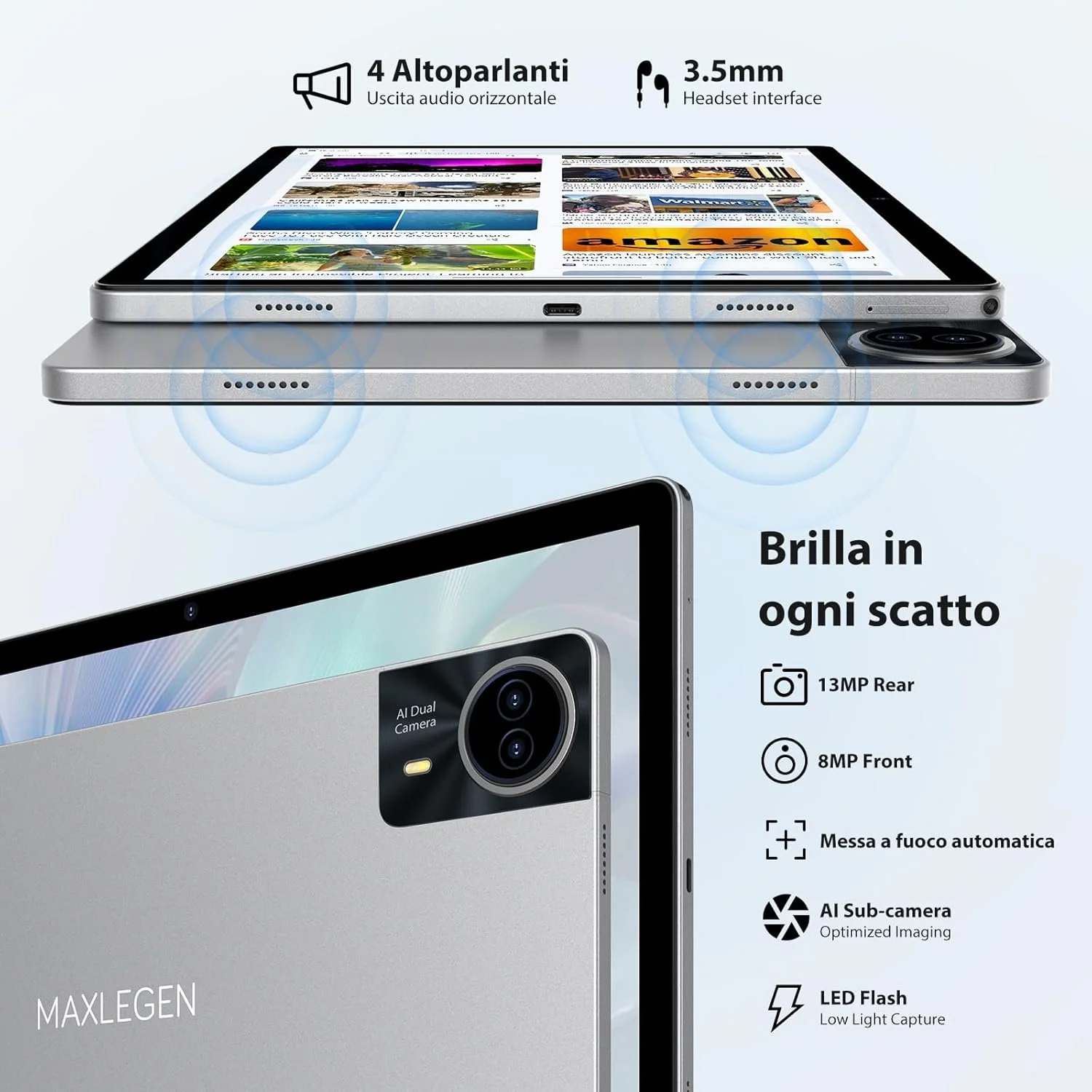 Планшет 14" 2.5K MAXLEGEN M621 12+24/256Gb 4G2-SIM 8 ядер Android 14 11580 mAh Серый, фото №4