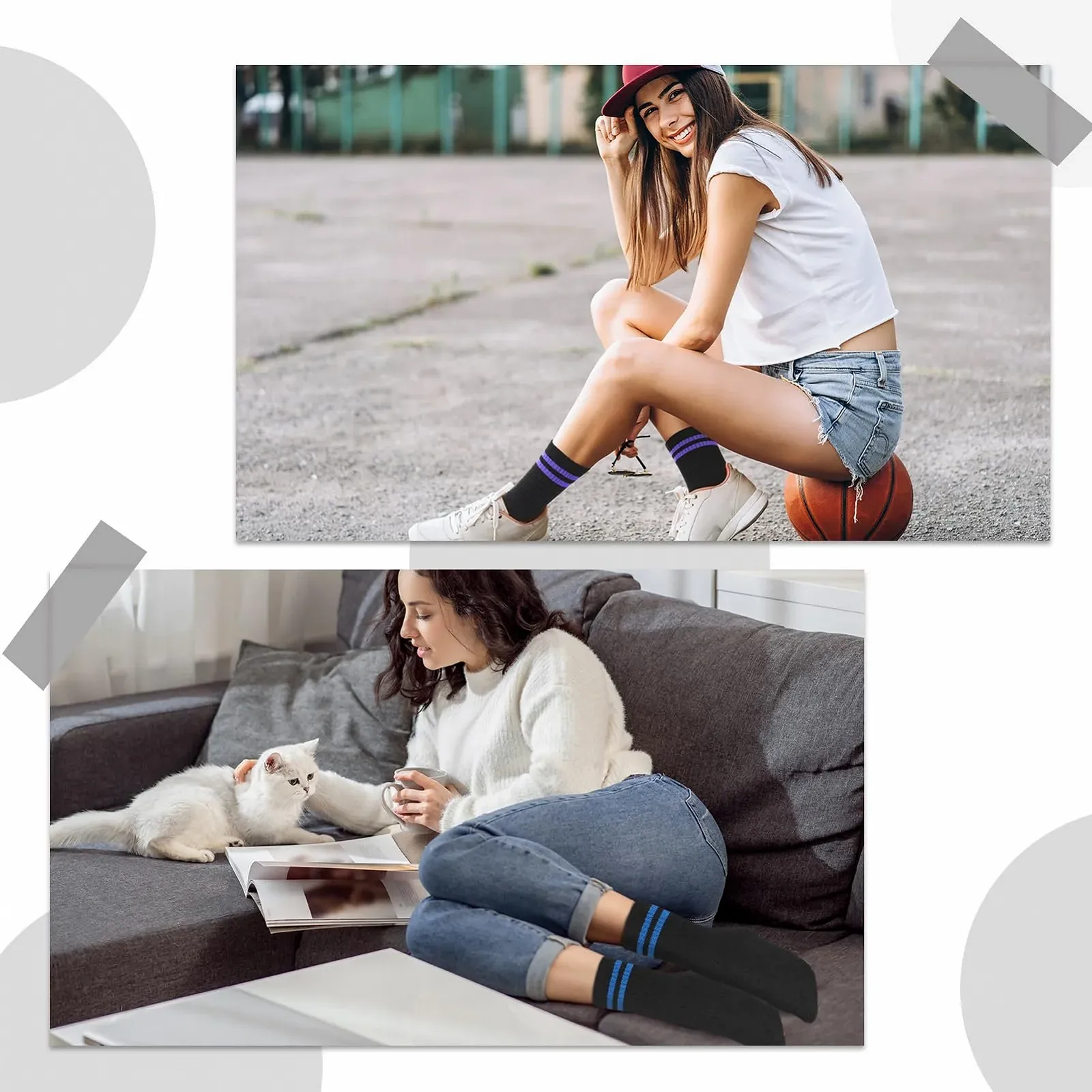 Женские теннисные носки 6 пар Черный Полосатый 39-42, фото №6