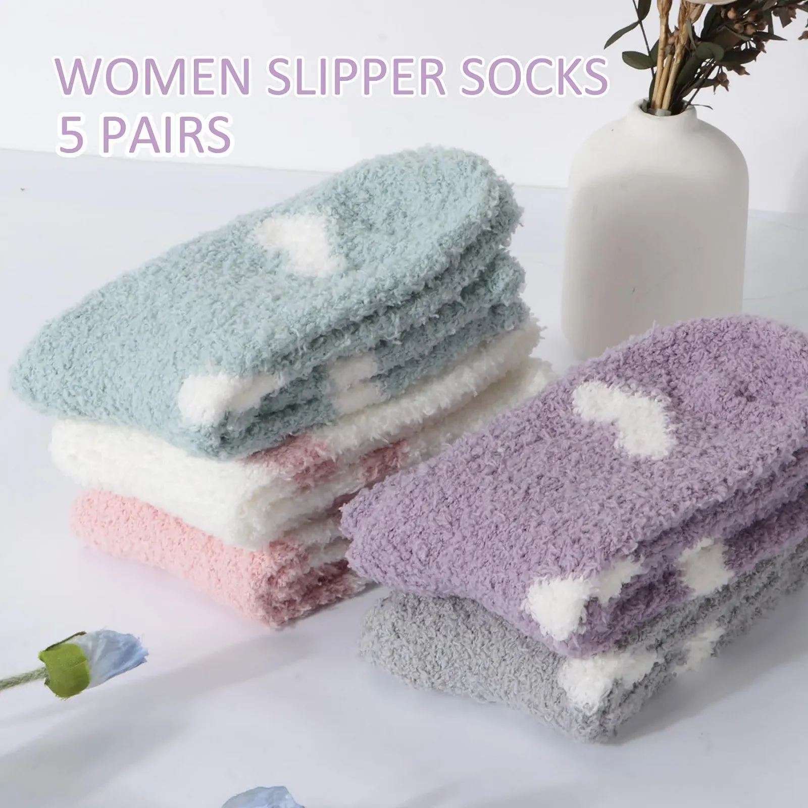 Женские носки Alorn, из кораллового флиса, средней высоты, 5 пар, с сердечками, осенние, зимние, домашние носки, носки для сна, теплые, удобные, подарок для женщин, фото №2