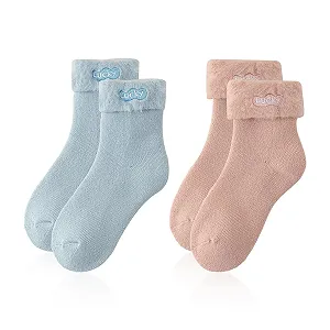 2 пары женских носков для бутылки с водой, милые плюшевые носки, толстые носки для бутылки с водой, носки до икр, домашние носки, носки для сна, голубые, M - Фото 1