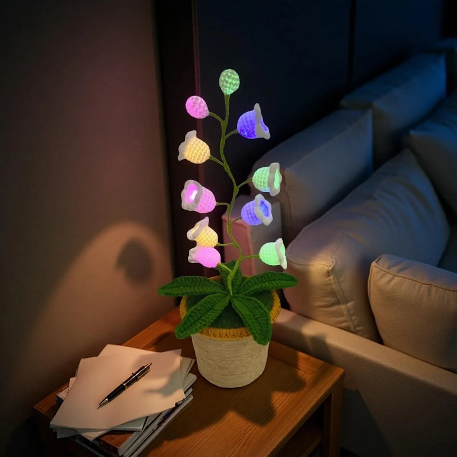 Нічник Конвалія в'язаний гачком світлодіодний бездротовий великий Різнокольоровий, фото №6