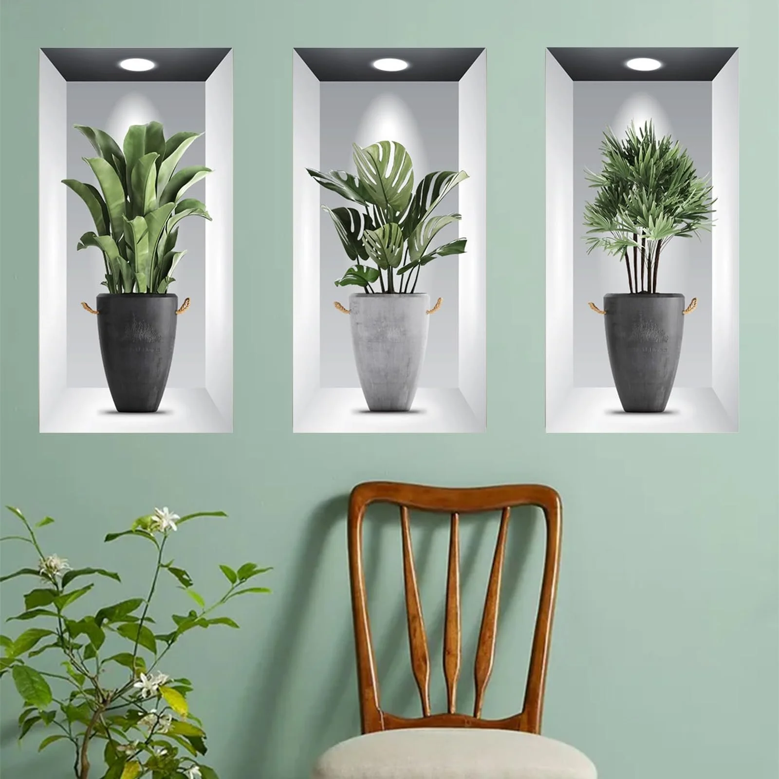 Наклейка на стіну 3D Green Plants Vase Зелена 30 x 60 см 3 шт., фото №8