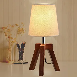 Приліжкова лампа Dreamholder дерев'яна, штатив, лляний абажур, основа горіх - Фото 1