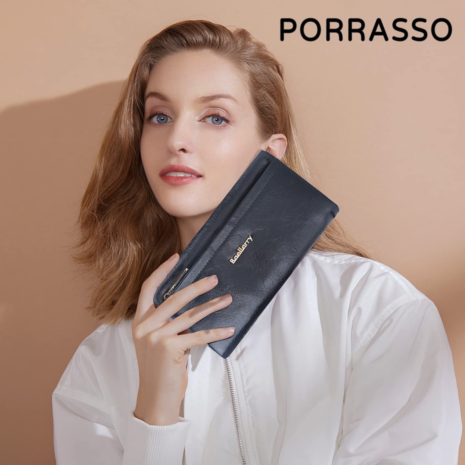 Кошелек PORRASSO Женский Большой Вместимости PU Держатель для Кредитных Карт Длинный Кошелек Черный Классический, фото №2