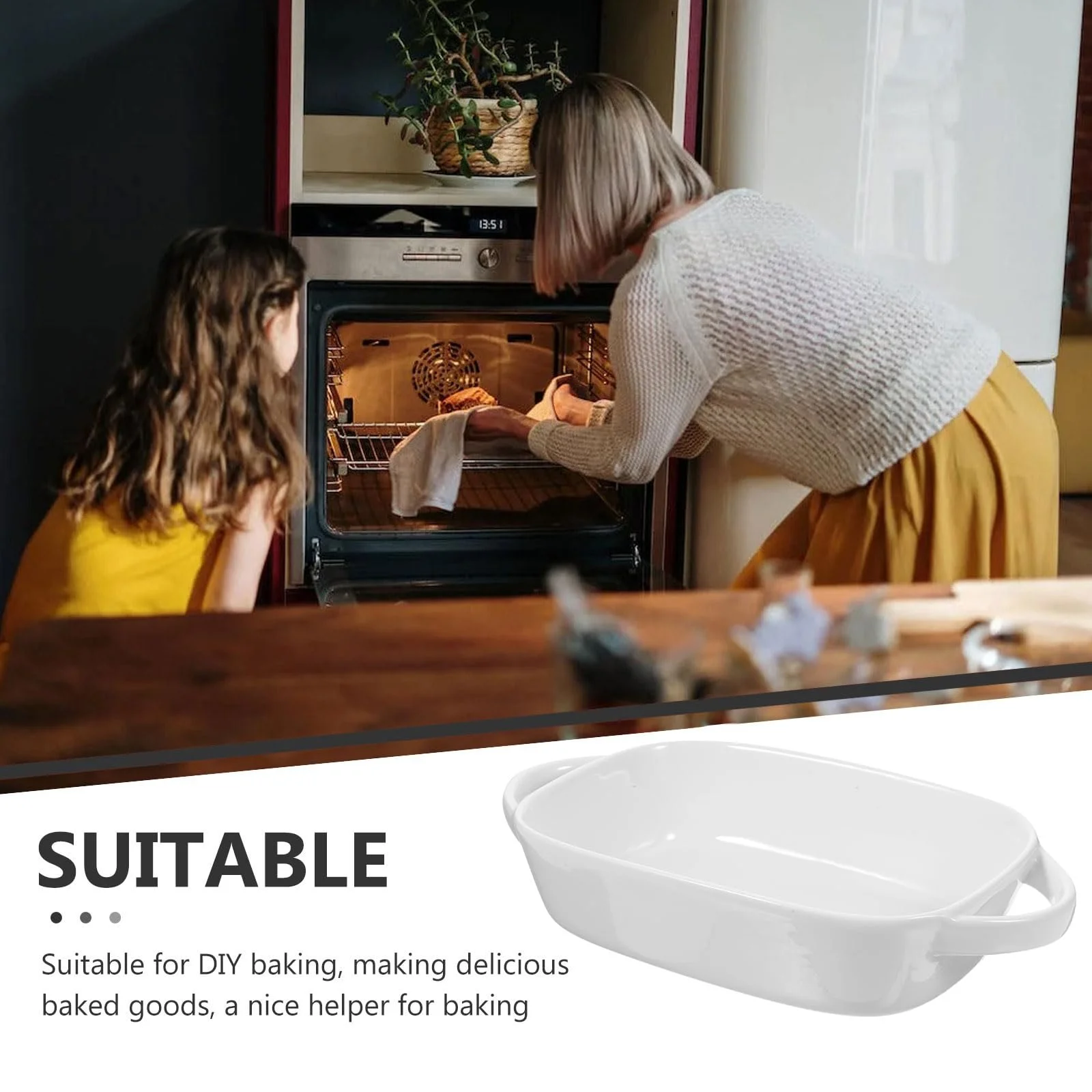 Форма для випікання GALPADA Керамічна з двома ручками Прямокутна Термостійка для духовки, фото №8