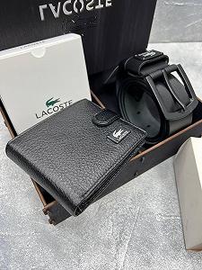 Чоловічий ремінь з класичною пряжкою 125 см і брендовий гаманець з застібкою в коробці LACOSTE synthetic.ua - Фото 1