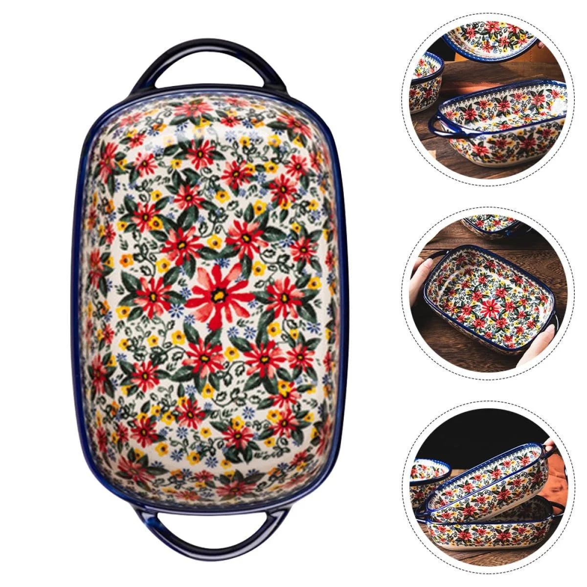 Форма для запекания керамическая прямоугольная с цветочным узором большая, фото №2 Форма для запекания керамическая прямоугольная с цветочным узором большая, фото №2