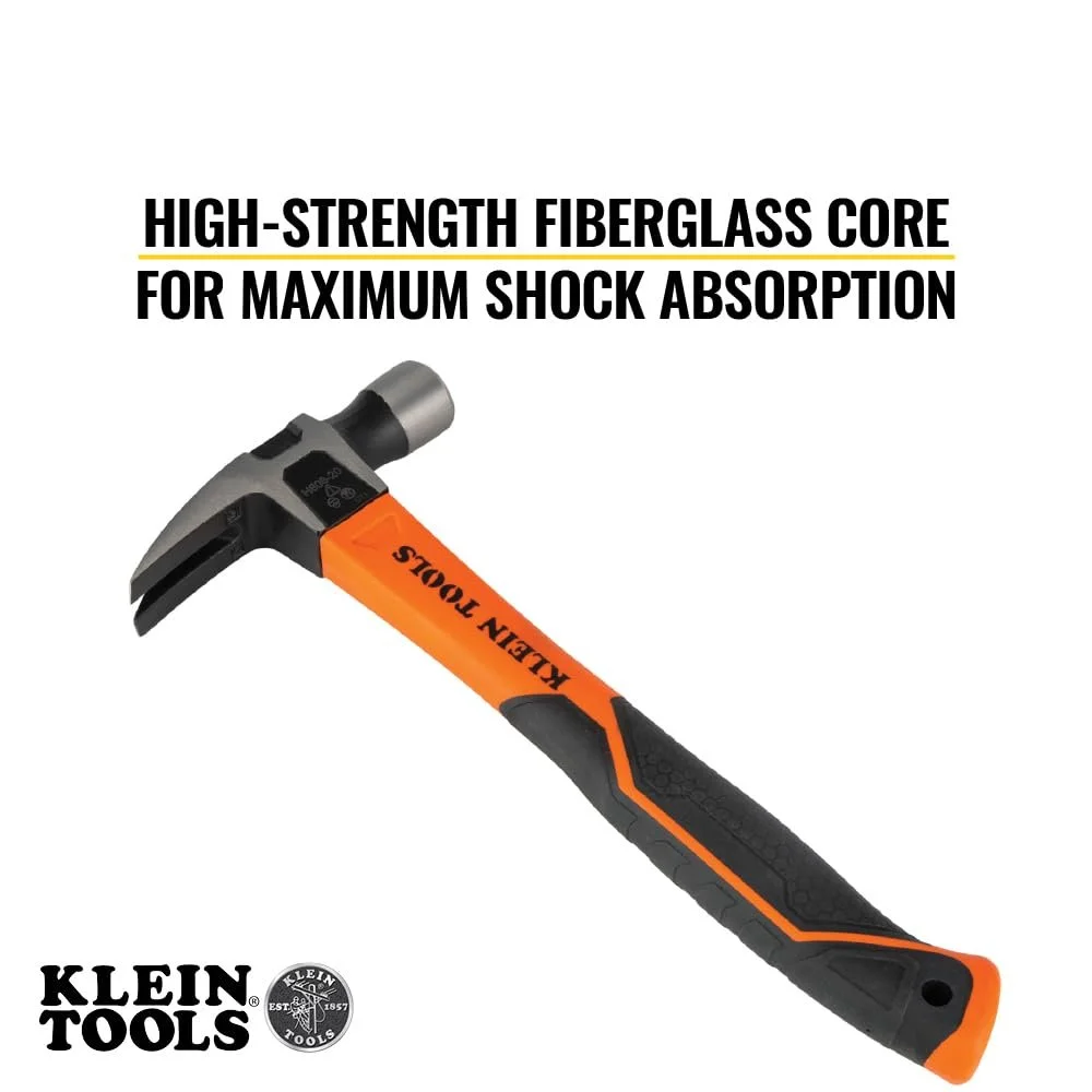 Молоток-гвоздодер Klein Tools H80816 13" 16 унций с гладкой головкой и ручкой из стекловолокна, фото №3