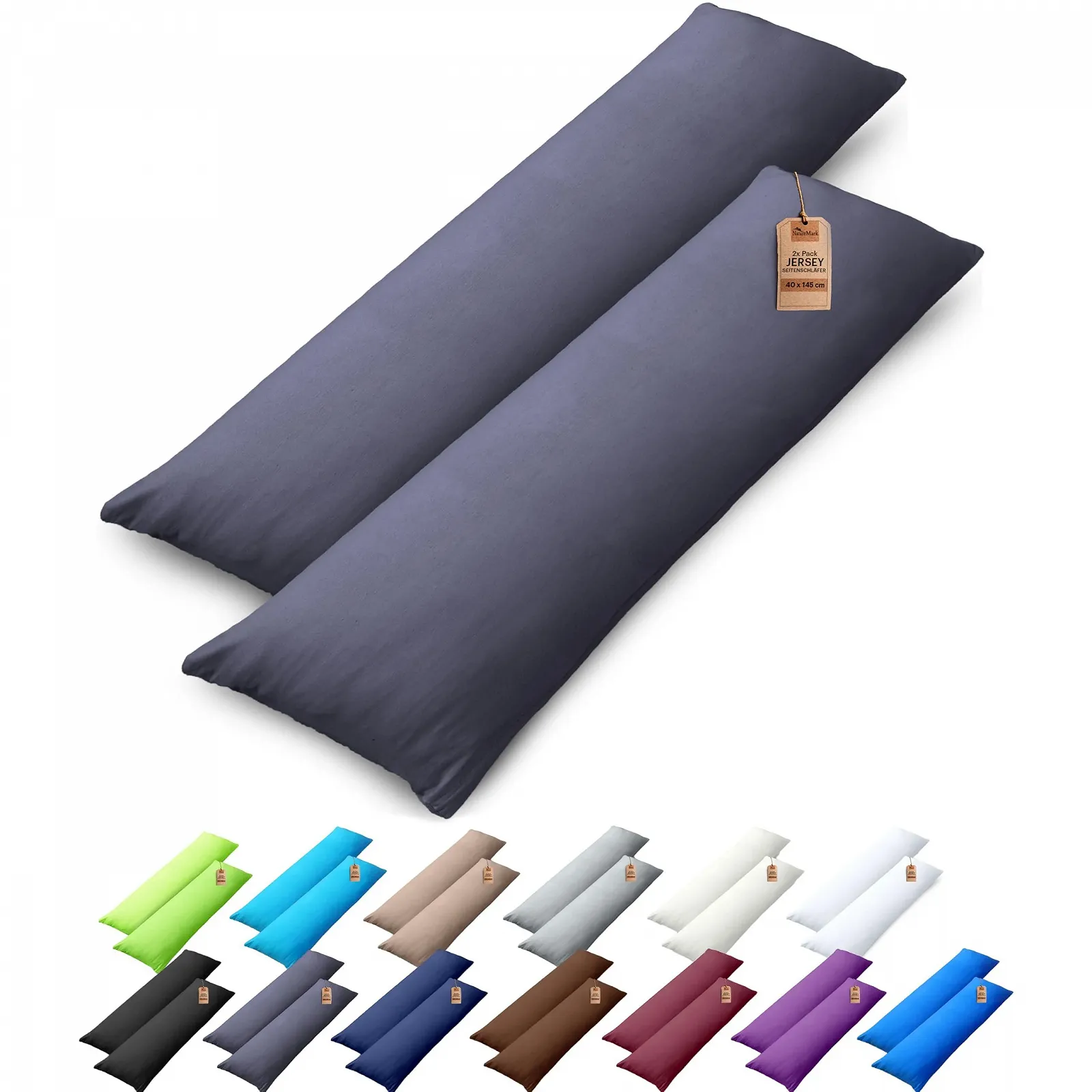 Наволочка NatureMark Jersey 2 шт. для подушок 40 x 145 см (для подушки для вагітних), антрацитово-сірий, фото №1 Наволочка NatureMark Jersey 2 шт. для подушок 40 x 145 см (для подушки для вагітних), антрацитово-сірий, фото №1