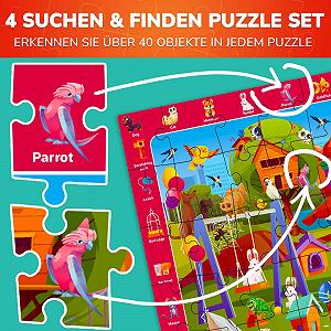 Пазл QUOKKA Пустыня, Горы, Домашние животные и Ферма 4 х 60 деталей рамка поиск и находка для детей 6-8 лет - Фото 1