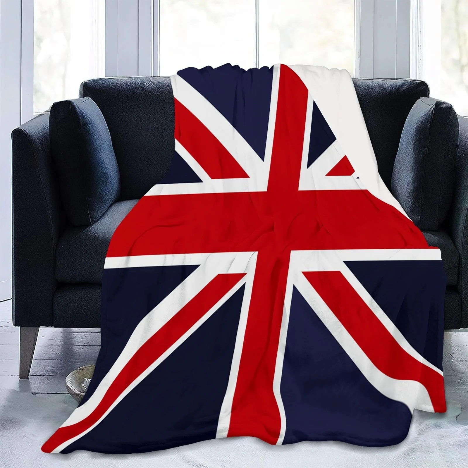 Покривало Флаг Великої Британії Проста М'яка Вовняна 150 x 200 см Блакитна та Червона, фото №3